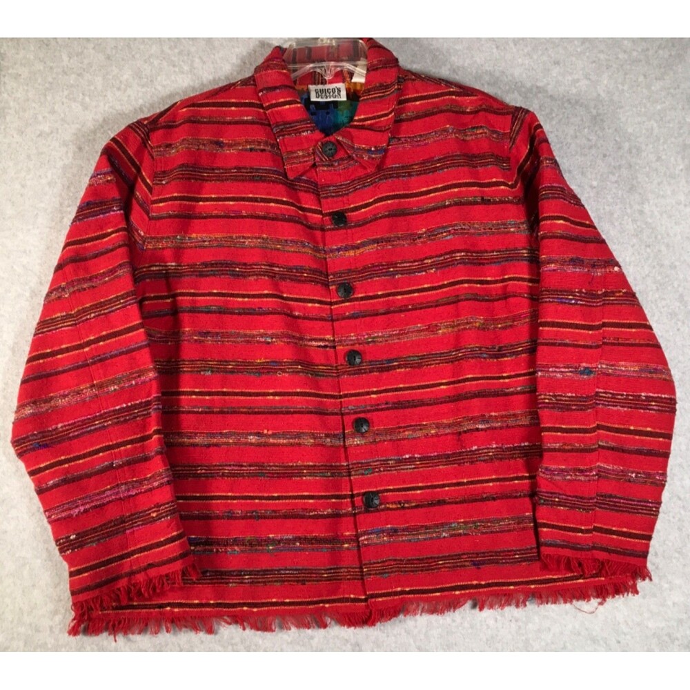 Vintage Chicos Jacket Women's Size 3 Red Striped Textured Y2K Boho Jacket